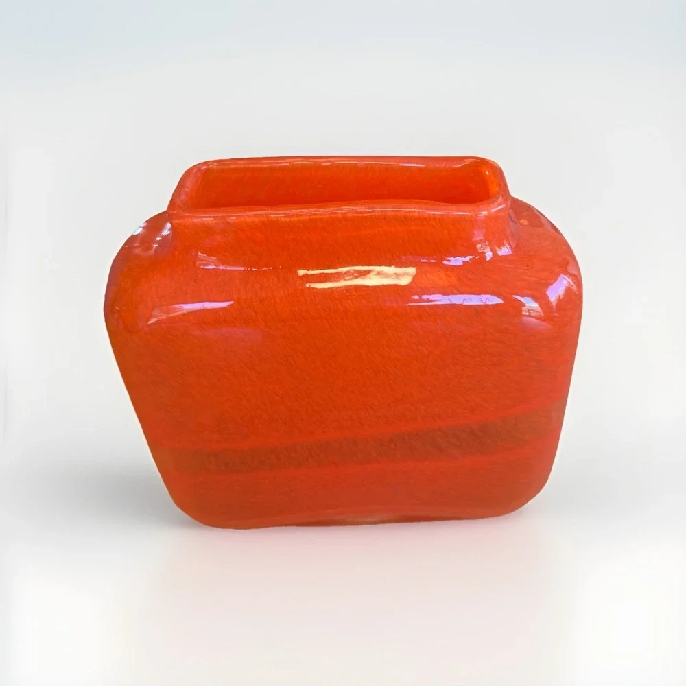Crate & Barrel Vintage‎ Rectangle Orange Blown Glass Vase Heavy Contemporary